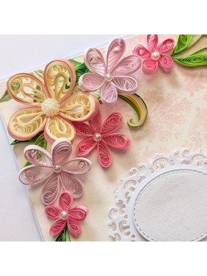 Pink Quilled Flowers Corner Greeting Card