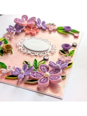 Purple Quilled Flowers Corner Greeting Card