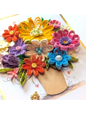 Multicolored Quilled flowers greeting card