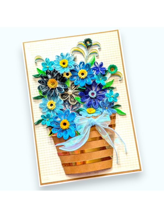 A4 size Blue quilled flowers Greeting Card 