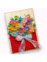 A4 Multicolored Quilled flowers in envelope greeting card
