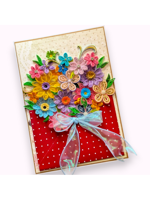 A4 Multicolored Quilled flowers in envelope greeting card
