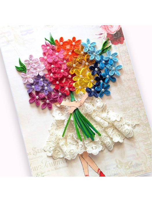 A4 size Quilled Multicolor Flowers Greeting Card 