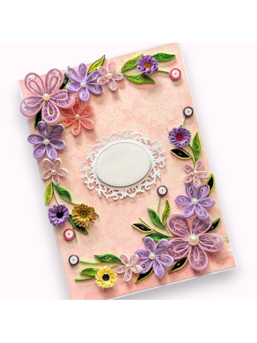 Purple Quilled Flowers Corner Greeting Card