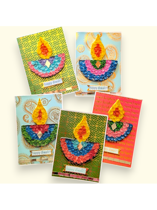 Quilled Diwali mini cards - Pack of 5 assorted