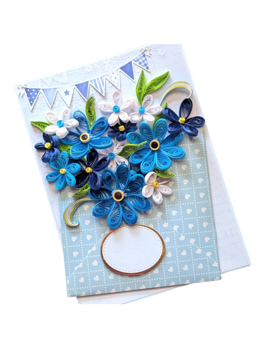 Blue Themed Quilled Flowers Greeting Card