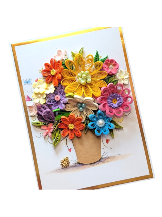 Multicolored Quilled flowers greeting card