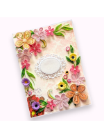 Pink Quilled Flowers Corner Greeting Card