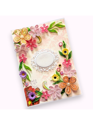 Pink Quilled Flowers Corner Greeting Card