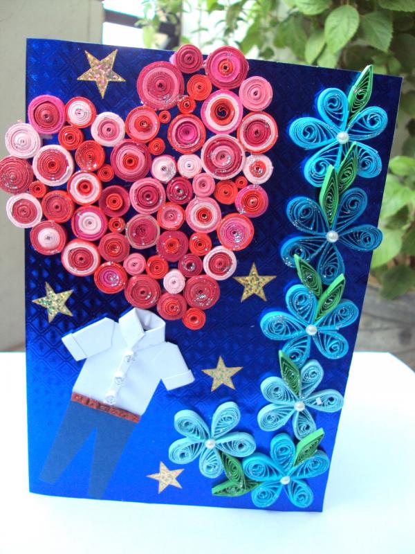 Sparkling Bright Blue with Red Heart Greeting Card