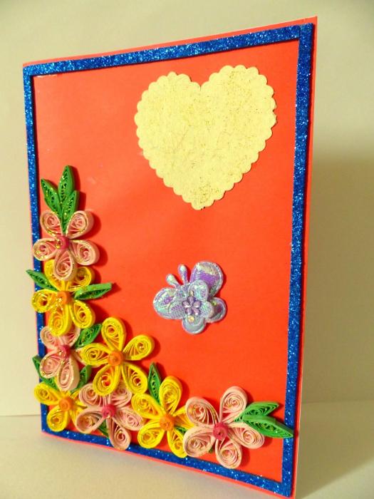 Beautiful Yellow And Pink Flowers On Red Greeting Card image