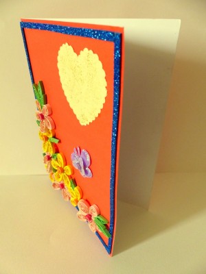 Beautiful Yellow And Pink Flowers On Red Greeting Card