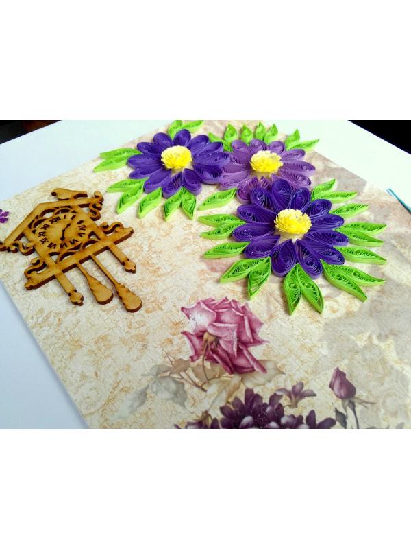 Purple Quilled Flowers With Bird Clock image