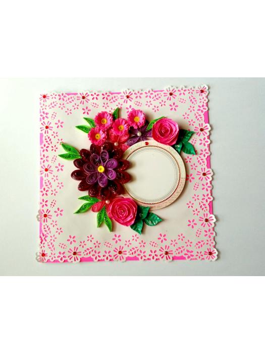 Paper Lace Border Pink Variety Flowers Greeting Card image