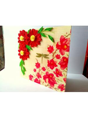 Quilled Red Flowers On Glossy Print