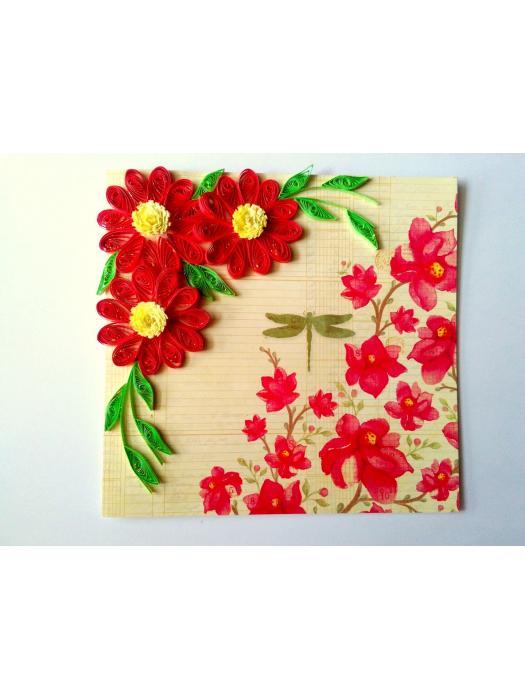 Quilled Red Flowers On Glossy Print