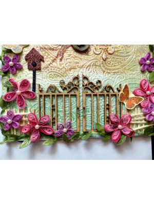 Leafy and Quilled Flowers Vintage Greeting Card