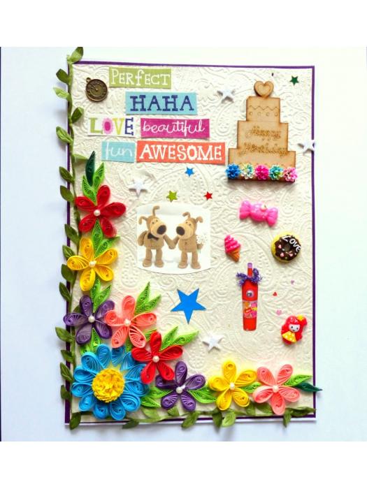 Happy Birthday With Quilled Flowers Greeting Card image