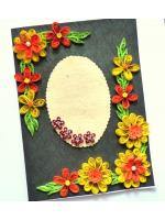 Yellow and Orange Quilled Flowers On Green Card