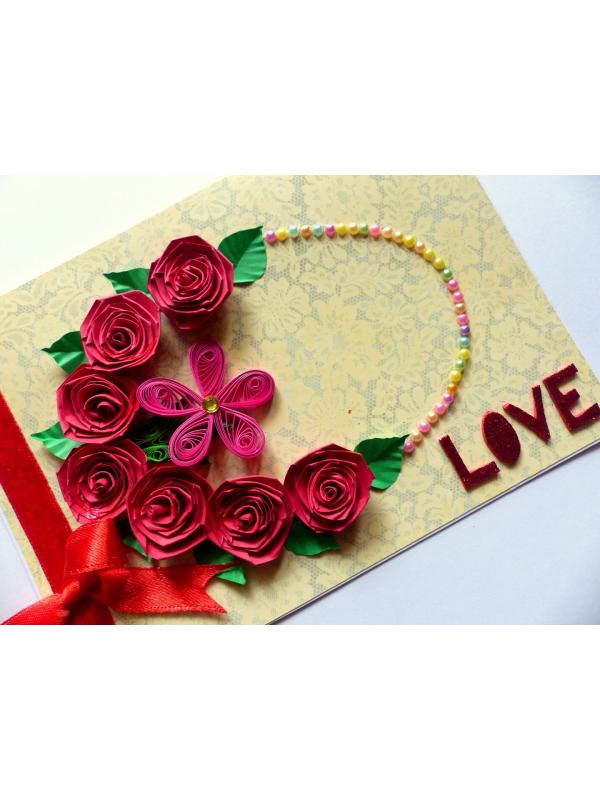 Quilled Roses In Circle Greeting Card image
