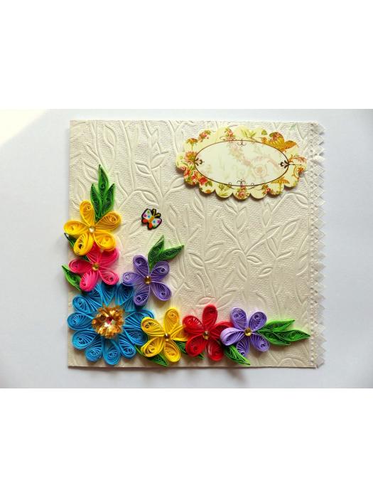 Multicolor Quilled Flowers Corner Greeting Card