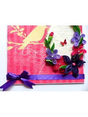Pink Themed Sparkling Quilled Flowers Greeting Card