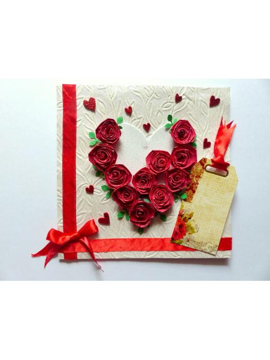 Quilled Red Roses in Heart Greeting Card image