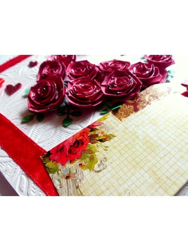 Quilled Red Roses in Heart Greeting Card image