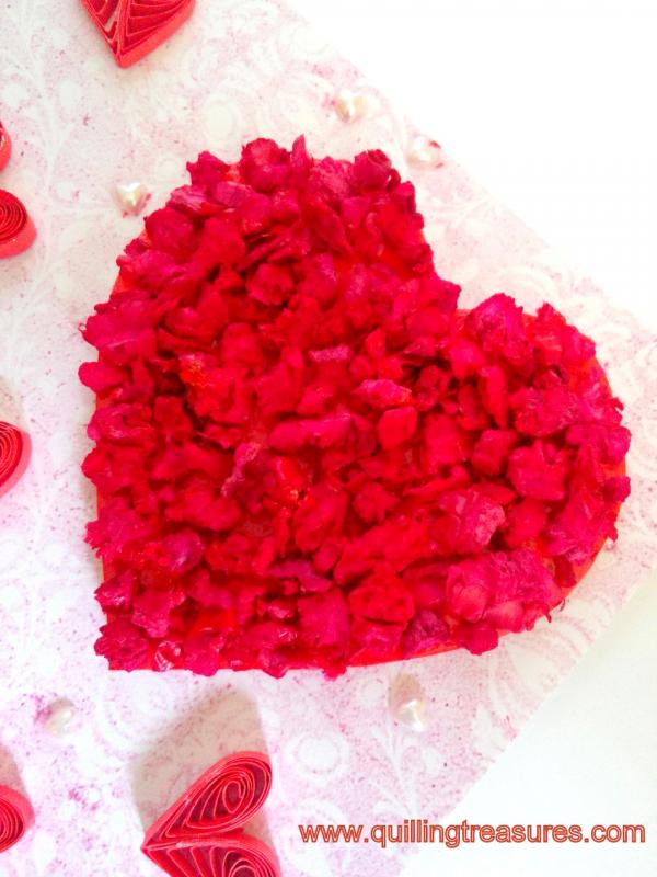 Dried Rose Petals In Heart Quilled Greeting Card image