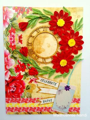 Red Themed Quilled Flowers Greeting Card