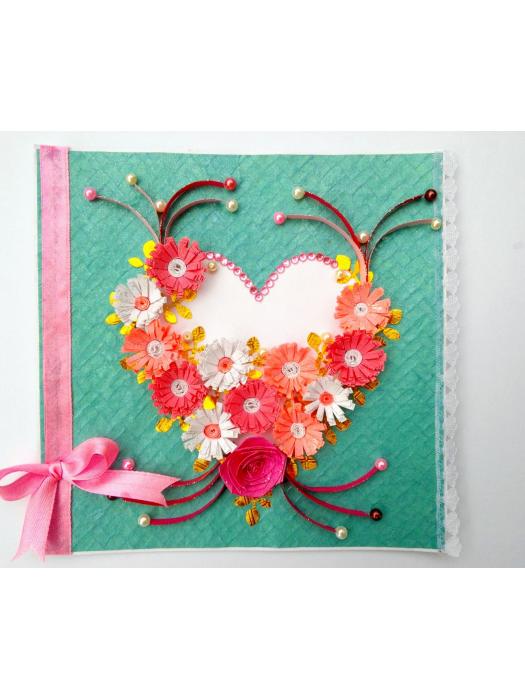 Cyan Heart Shaped Quilled Greeting Card image