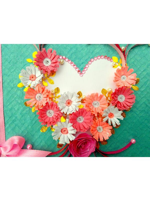 Cyan Heart Shaped Quilled Greeting Card image