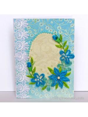 All Blues Quilled Corner With Lace Greeting Card