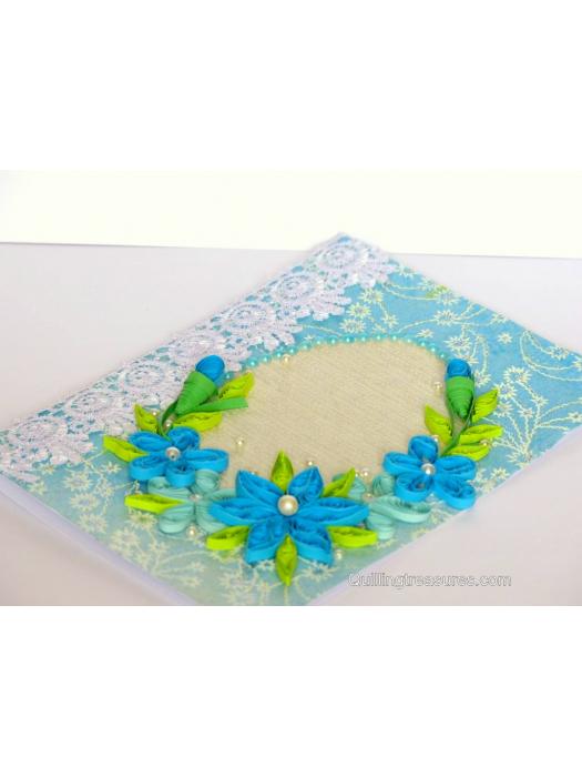 All Blues Quilled Corner With Lace Greeting Card image