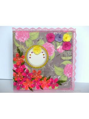 Lovely Pink Corner Quilled Flowers Greeting Card