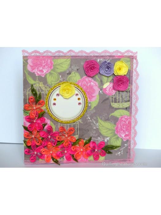 Lovely Pink Corner Quilled Flowers Greeting Card image