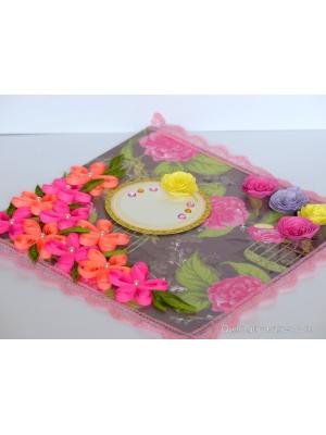 Lovely Pink Corner Quilled Flowers Greeting Card