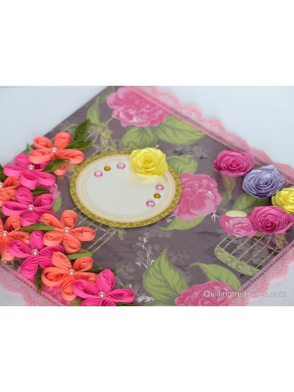 Lovely Pink Corner Quilled Flowers Greeting Card image