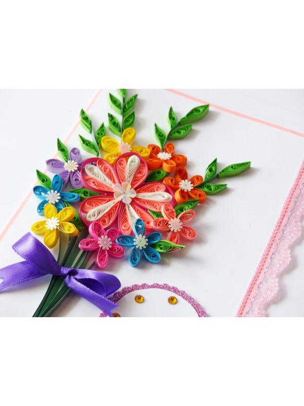 Mixed Quilled Flower Bouquet Greeting Card image