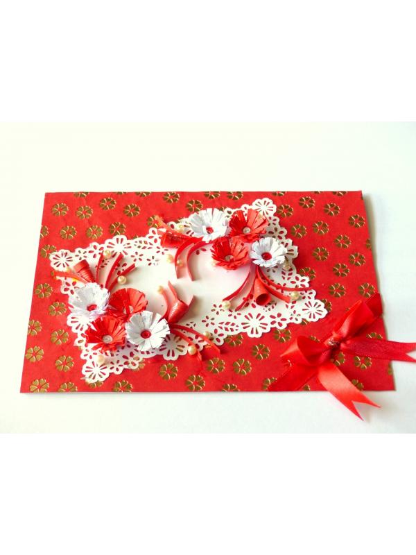 Red Themed Quilled White and Red Flowers Greeting Card image