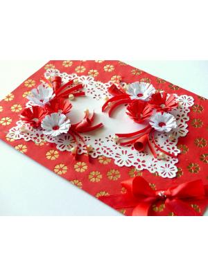 Red Themed Quilled White and Red Flowers Greeting Card