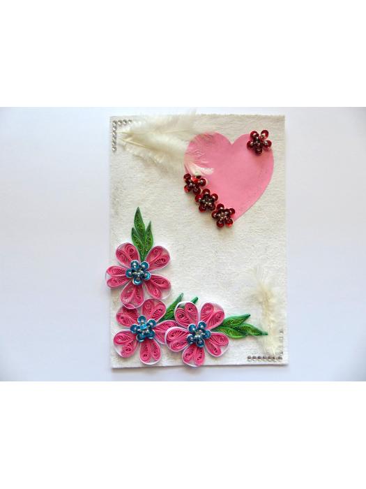 Sweet Pink Quilled Flowers Greeting Card image