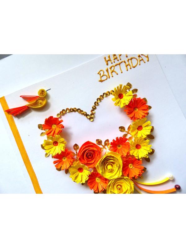 Yellow Themed Quilled Flowers in Heart Greeting Card image