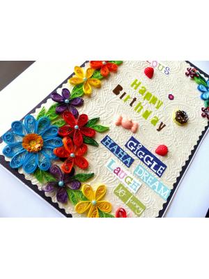Happy Birthday Quilled Flowers Greeting Card