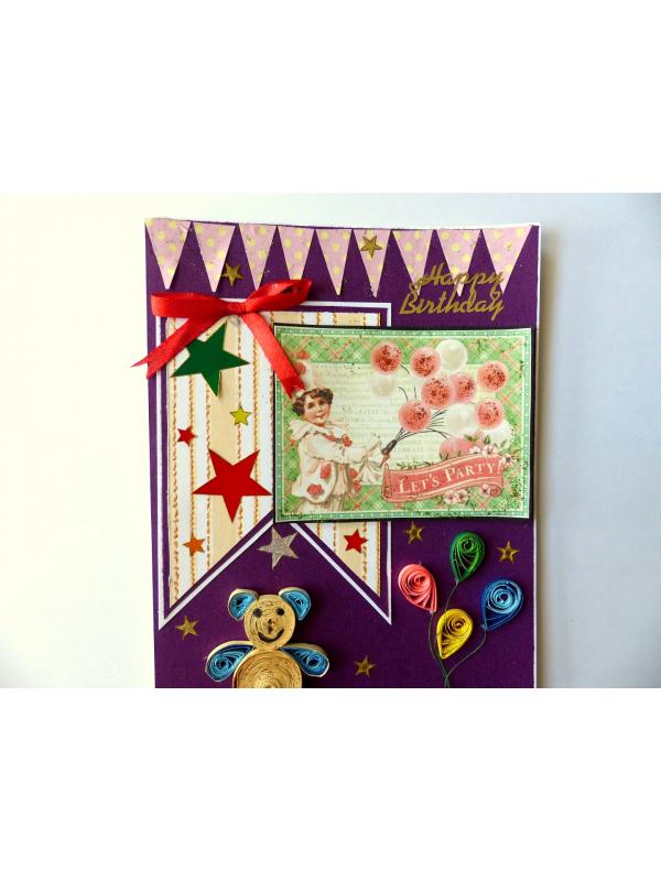 Birthday Quilled Teddy Greeting Card image