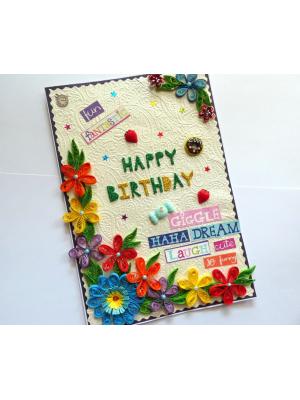 Happy Birthday Quilled Flowers Greeting Card