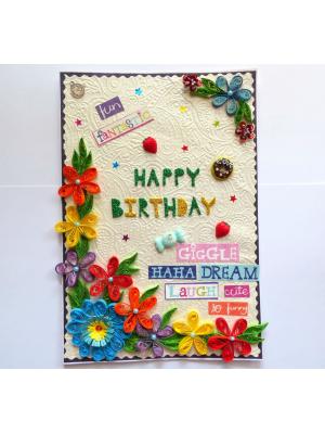 Happy Birthday Quilled Flowers Greeting Card