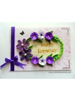 Purple Quilled Flowers in Circle Greeting Card