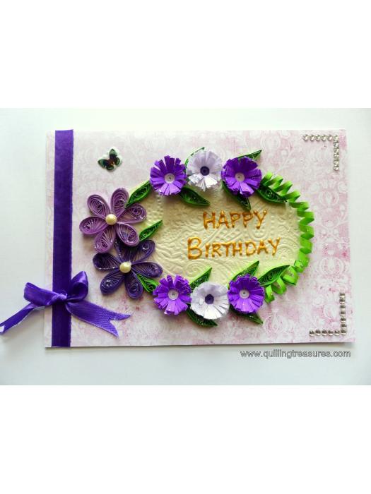 Purple Quilled Flowers in Circle Greeting Card image