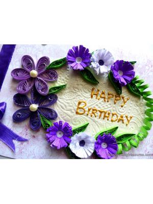 Purple Quilled Flowers in Circle Greeting Card